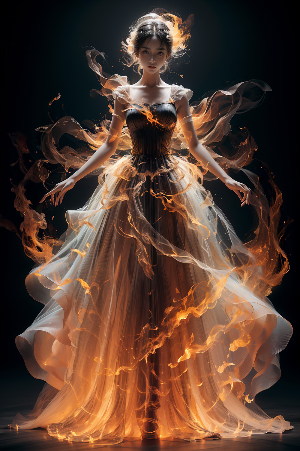透明火焰泛光裙子